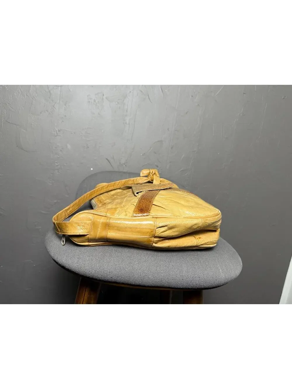 1970's Hobo Bag Tan Eel Skin + Snakeskin Leather Luxe Boho Bag